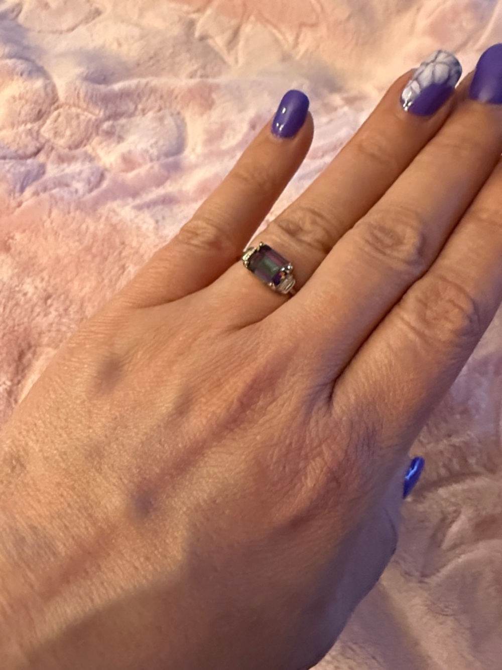 Mystic Topaz Sterling Silver Ring with Natural Diamond Accents